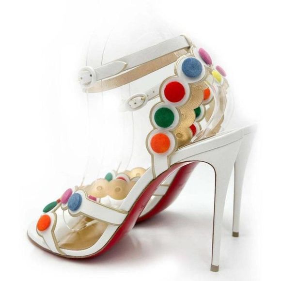 Christian Louboutin White Smartissima 100 Suede-trimmed Leather Sandals - Picture 8 of 12